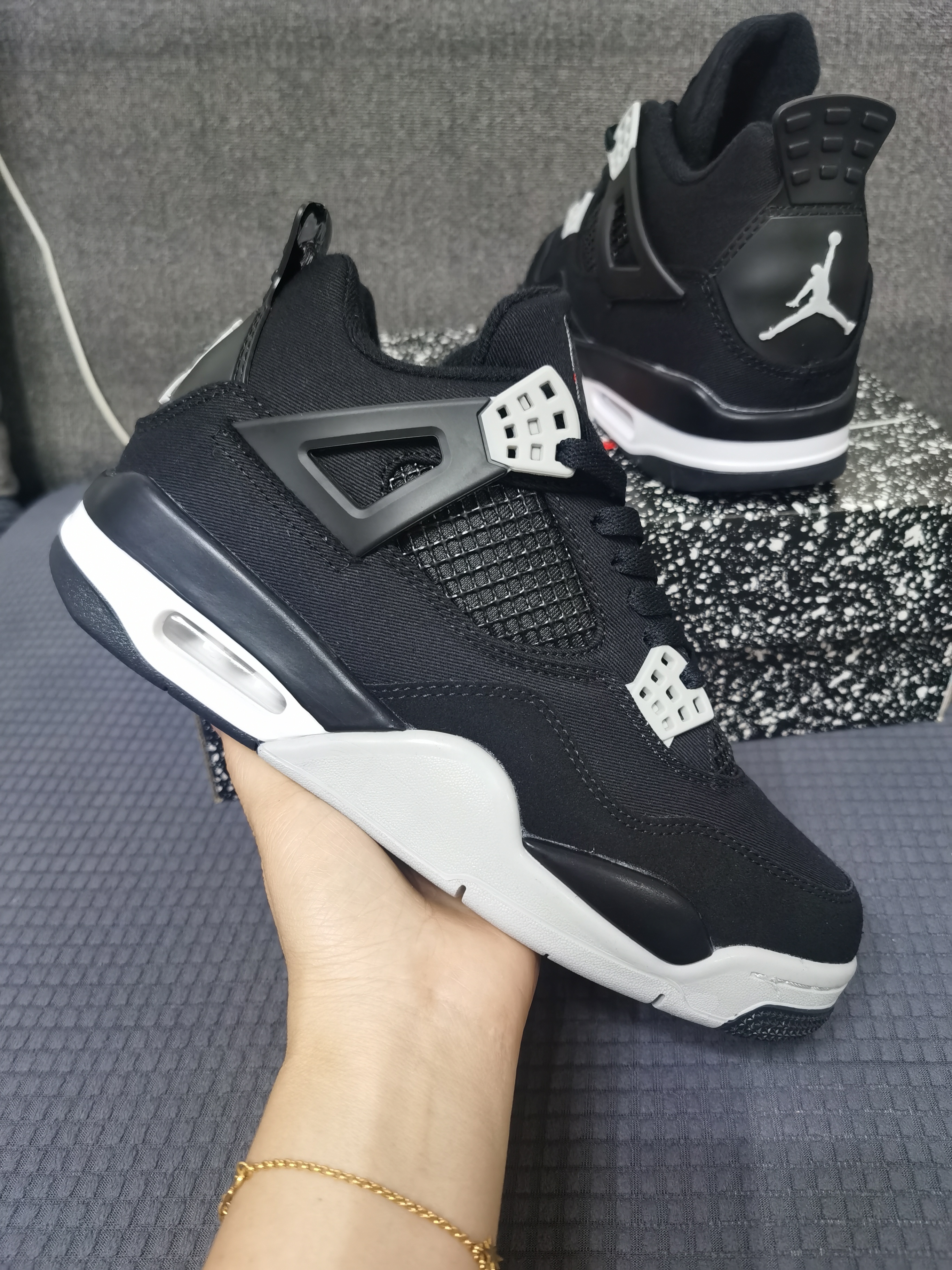 New 2022 Air Jordan 4 Cavans Black White Shoes